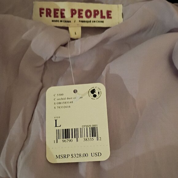 FREE PEOPLE PURPLE LILAC PINK SEQUIN w/BLACK SATIN TRIM DUSTER/COAT SZ L  NWT - Picture 10 of 10